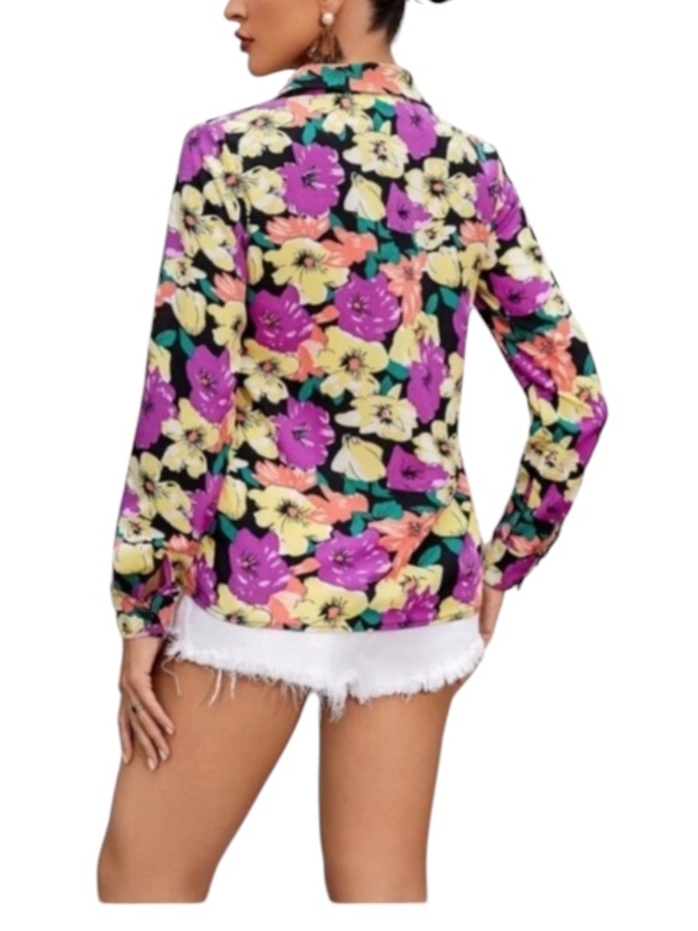 SHEIN VCAY Full Floral Printed Long Sleeve Women'S Shirt size  S new without tag